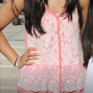 Coral lace tank top